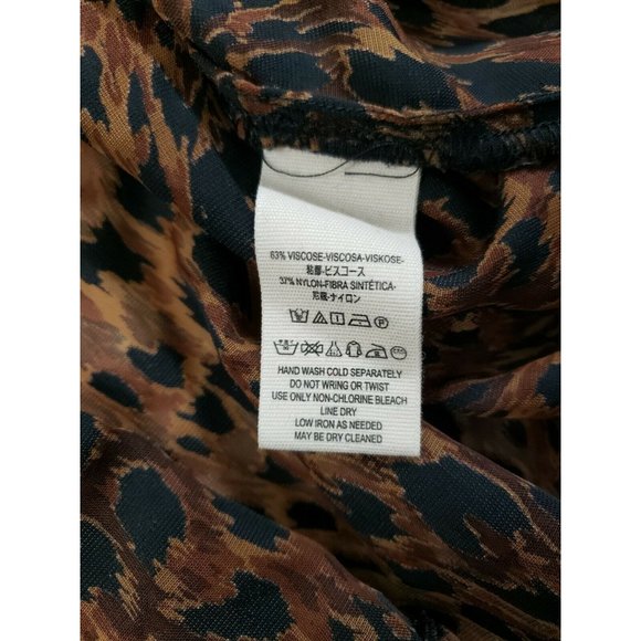 FREE PEOPLE Sheer Loose Leopard Print Blouse Top Medium Women's V Neck Boho - Picture 6 of 10